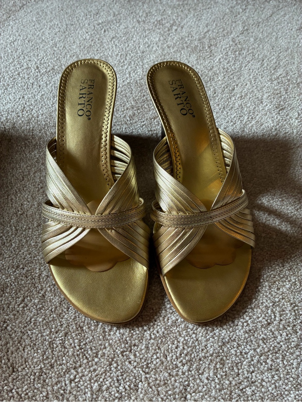 Franco Sarto Gold Metallic Crisscross Slide Mules